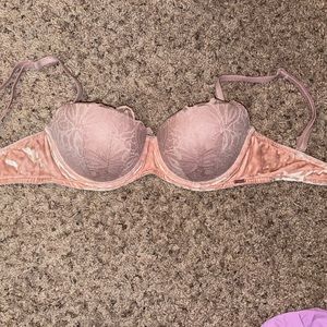 Pink velvet lace push up bra